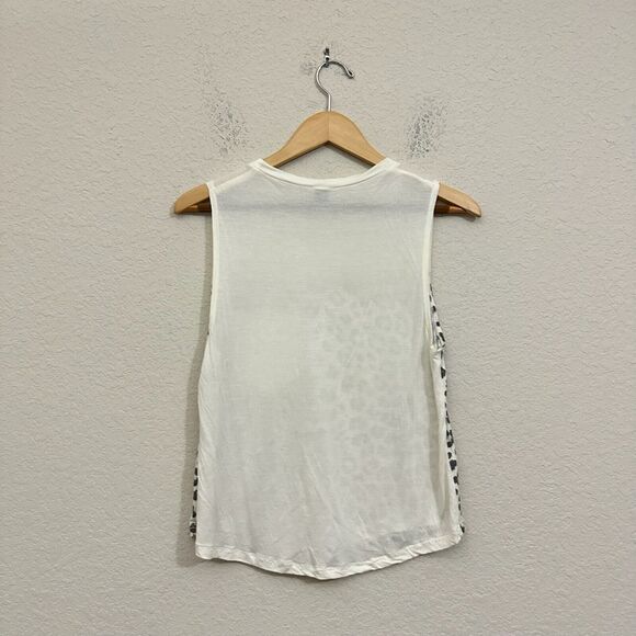 HAUTE HIPPIE Leopard Print Sheer Muscle Tank Top w Pocket in Ivory - Picture 5 of 9